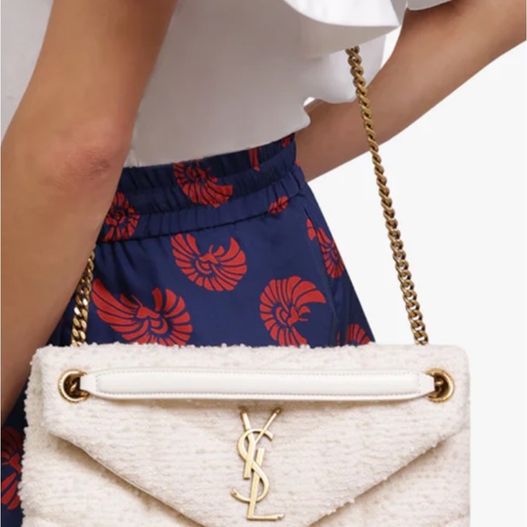 YSL Saint Laurent Small Lou Lou Tweed Boucle Cream Purse - Picture 3 of 12